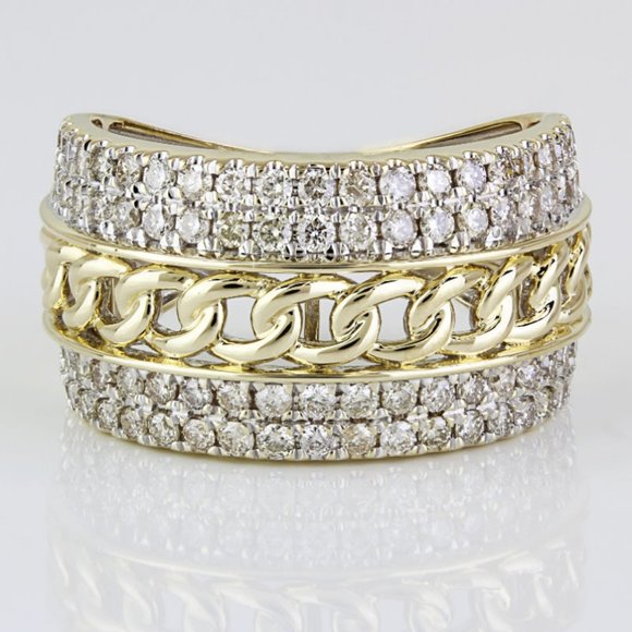 14k Yellow Gold Chain Link Diamond Wedding / Anniversary Band Cocktail Ring - Picture 1 of 8